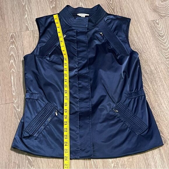 St. John Sport Sateen Nylon Full Zip sleeveless vest relaxed 12 Navy Blue Large - Picture 12 of 15